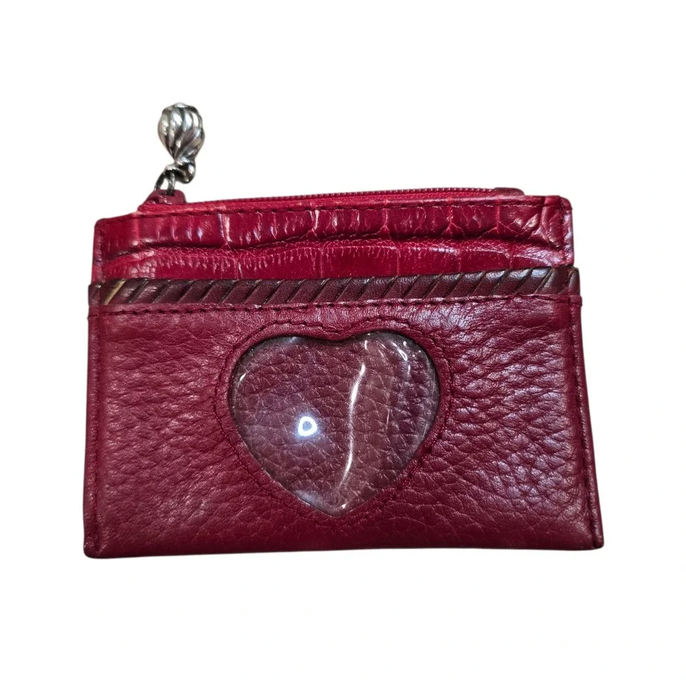 Brighton Red Leather Card Holder Wallet ID Case Coin‎ Purse Heart Charm